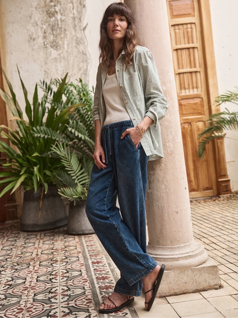 Marine Layer Drawstring Denim Pant - Blue